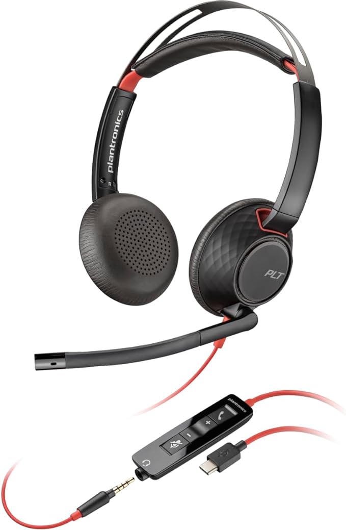 Poly Blackwire 5220 Auriculares estéreo USB-C + Enchufe de 3,5 mm + Adaptador USB-C/A
