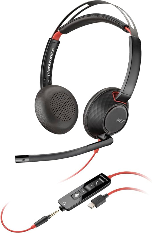 Poly Blackwire 5220 Auriculares estéreo USB-C + Enchufe de 3,5 mm + Adaptador USB-C/A
